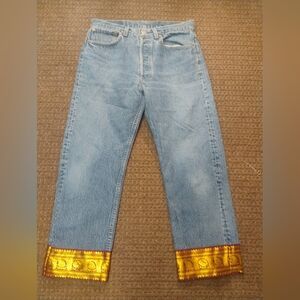 Vintage 80s Levi’s 501 Boho Embellished Crop Jeans Made USA Button Fly W34 L31